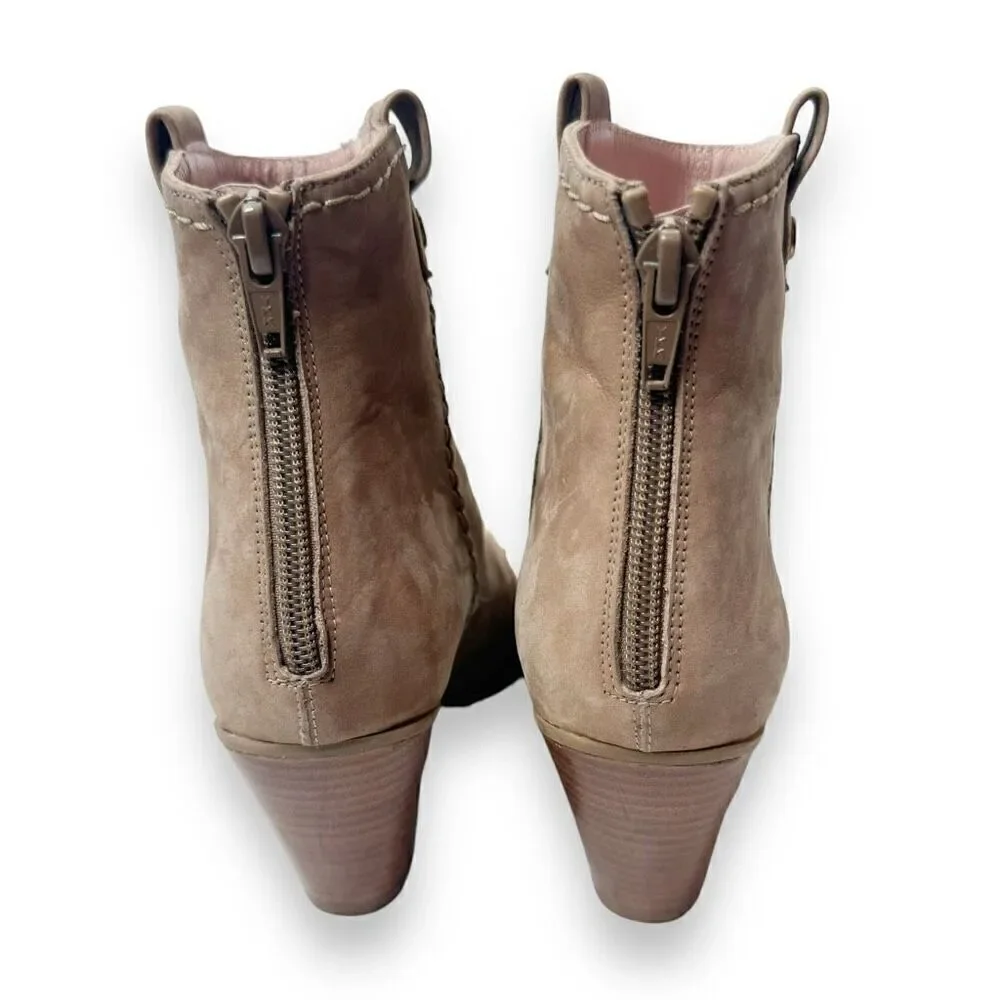 Stuart Weitzman Women’s Gold Studded Cap Toe Zip Taupe Suede Ankle Boots 5.5 M